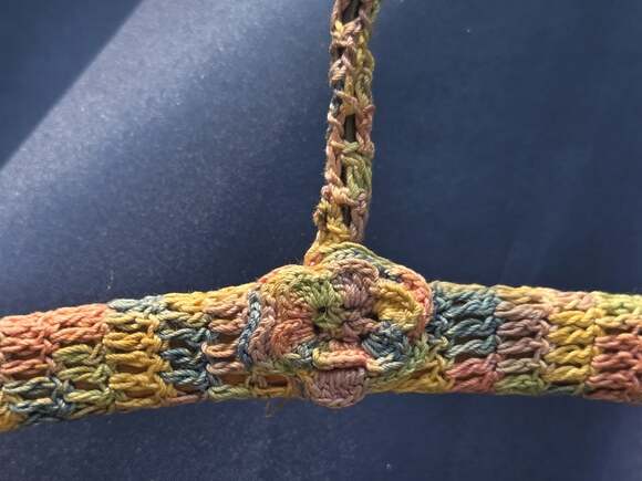 Unbranded Other - Vtg Crochet Covered Hanger Multicolored Pastel Yarn Handcrafted Wood Metal Hook